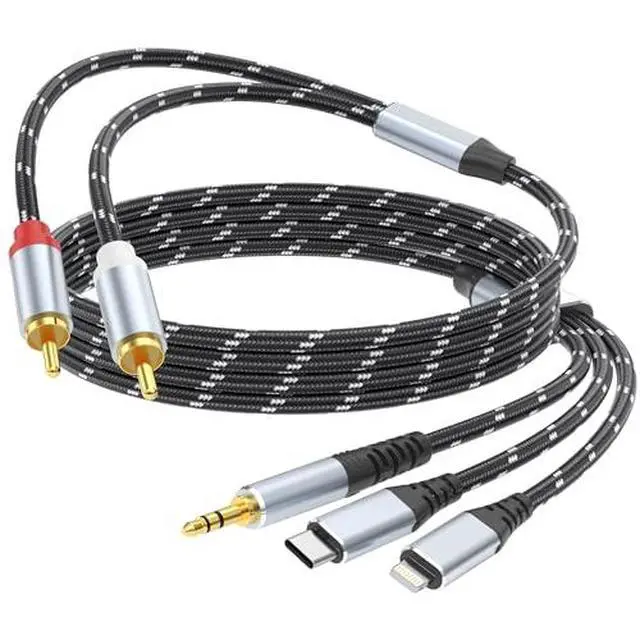 Alt view image 2 of 7 - 3.5mm to RCA Cable, Lightning to RCA Male to Aux Audio Adapter HiFi Sound Headphone Jack Adapter,(3 in 1 Audio Cable) Connector for iPhone/iPad Speaker MP3 Tablet HDTV(6FT)