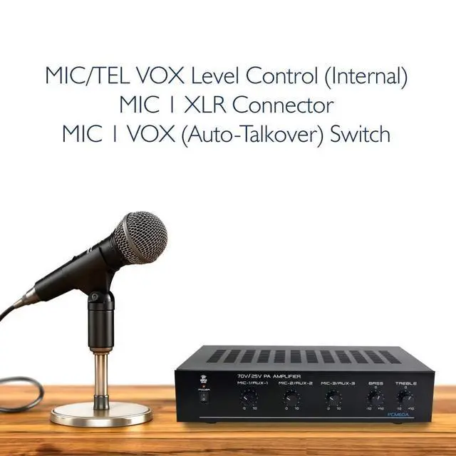 Alt view image 4 of 7 - Compact Mini Home Power Amplifier - 100W Smart Indoor Audio Stereo Receiver w/ RCA, 3 Microphone IN, AUX, 25/70V Outputs, LED, Input Selector, For PA, Amplified Speaker Sound System PCM60A Black