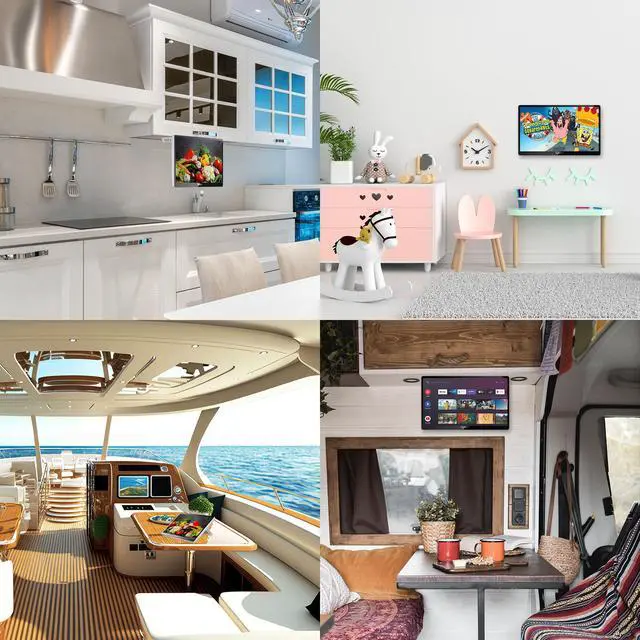 Alt view image 7 of 7 - 15.6" Flip-Down TV for Under Cabinet, 12-Volt Small TV with 90-Degree Rotation, Digital Noise Reduction, and Storage Design for Kitchen, Bedroom, RV, and Yacht