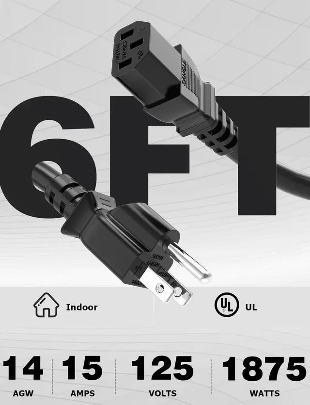 Alt view image 4 of 7 - Power Station Charging Cable 6FT, 14AWG Fast Charging Cable Compatible with Ecoflow Delta/River Series, Bluetti EB3A, Anker 757/767, 125Volt 15A Universal AC Power Cord