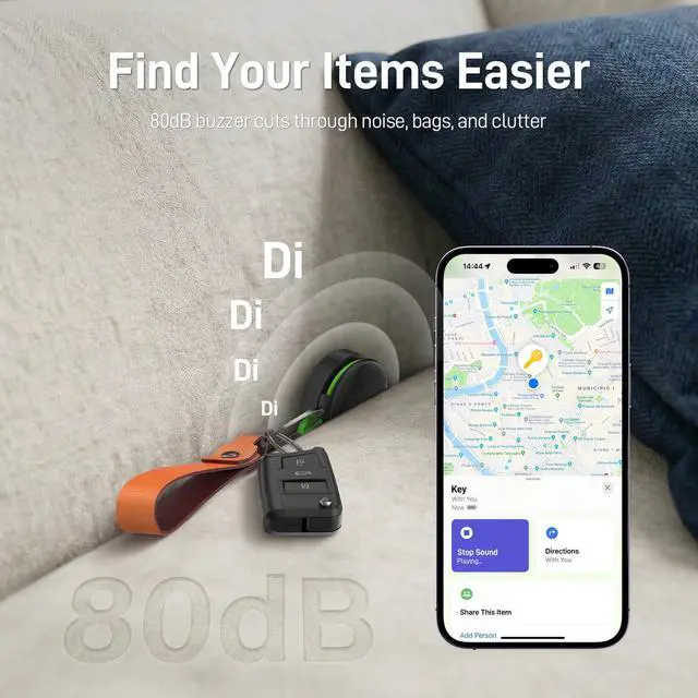 Alt view image 7 of 7 - Tracker Tags with Adjustable Strap, 2-Year Battery, 4 Pack, Black | Works with Apple Find My (iOS Only), IP67 Waterproof, NFC-Enabled Item Finder for Keys, Luggage, Bikes, and Pets
