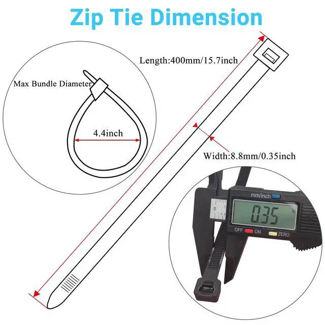 Alt view image 2 of 7 - 200 Pack 16 Inch Zip Ties Heavy Duty, 175 lbs Tensile Strength, Extra Wide Thick UV Resistant Black Cable Ties for Indoor Outdoor Electrical Projects & Home Organization