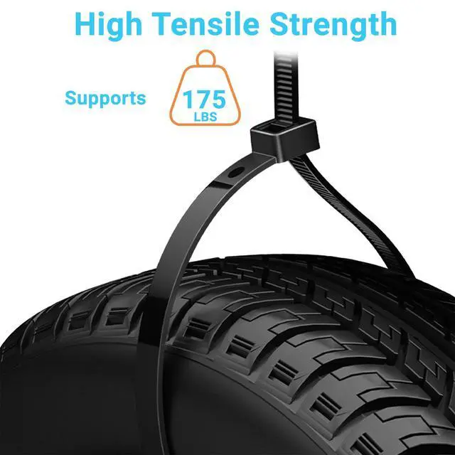Alt view image 3 of 7 - 200 Pack 16 Inch Zip Ties Heavy Duty, 175 lbs Tensile Strength, Extra Wide Thick UV Resistant Black Cable Ties for Indoor Outdoor Electrical Projects & Home Organization