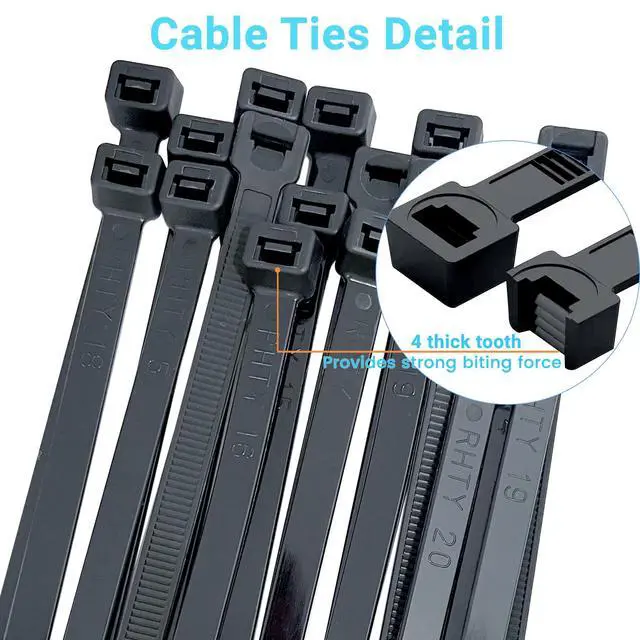 Alt view image 5 of 7 - 200 Pack 16 Inch Zip Ties Heavy Duty, 175 lbs Tensile Strength, Extra Wide Thick UV Resistant Black Cable Ties for Indoor Outdoor Electrical Projects & Home Organization