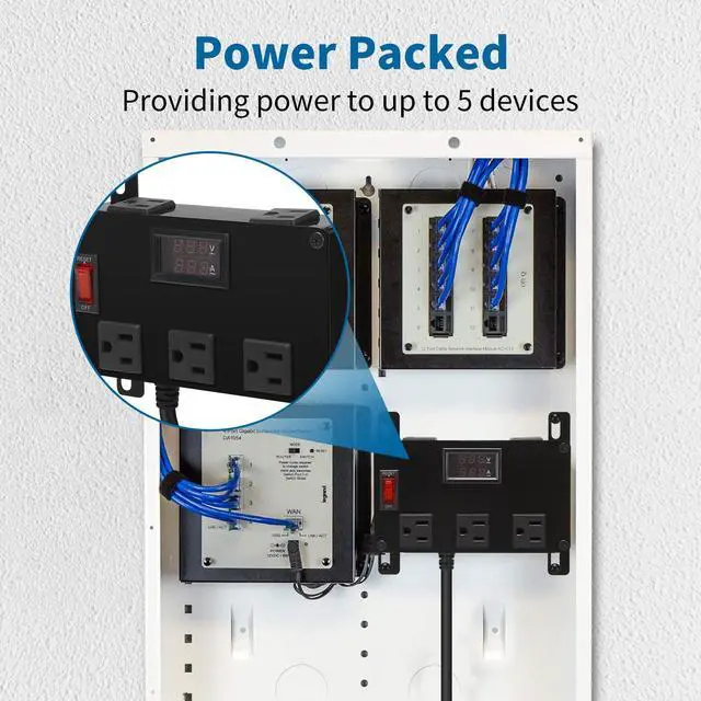 Alt view image 3 of 7 - Media Cabinet Power Strip, 5 Outlets, Half Width, Compatible with On-Q Media Cabinets, 3 IEC C13 Adapters, 1 IEC C7 Adapter, AC1031