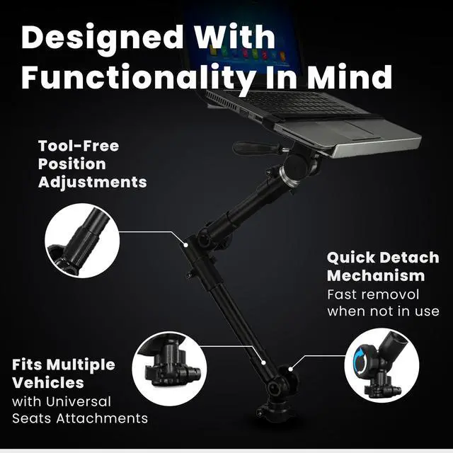Alt view image 6 of 7 - Car Laptop Mount, No-Drill Passenger Seat Laptop Stand for 1215.4 Inch Laptops up to 9 lbs, Height Adjustable Full Motion Vehicle Laptop Mount