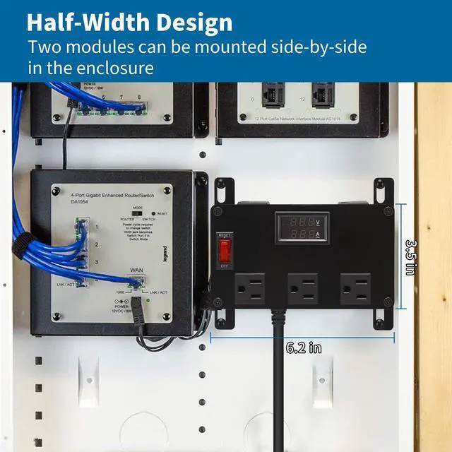 Alt view image 6 of 7 - Media Cabinet Power Strip, 5 Outlets, Half Width, Compatible with On-Q Media Cabinets, 3 IEC C13 Adapters, 1 IEC C7 Adapter, AC1031