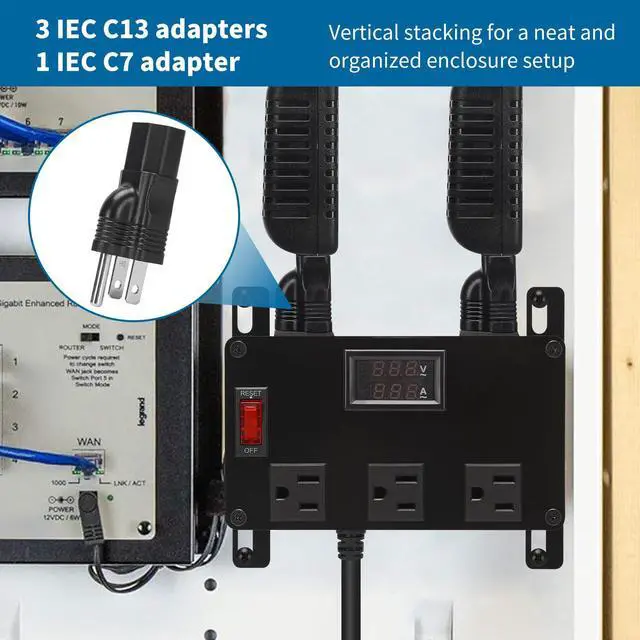 Alt view image 5 of 7 - Media Cabinet Power Strip, 5 Outlets, Half Width, Compatible with On-Q Media Cabinets, 3 IEC C13 Adapters, 1 IEC C7 Adapter, AC1031
