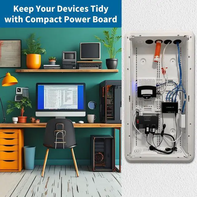 Alt view image 7 of 7 - Media Cabinet Power Strip, 5 Outlets, Half Width, Compatible with On-Q Media Cabinets, 3 IEC C13 Adapters, 1 IEC C7 Adapter, AC1031