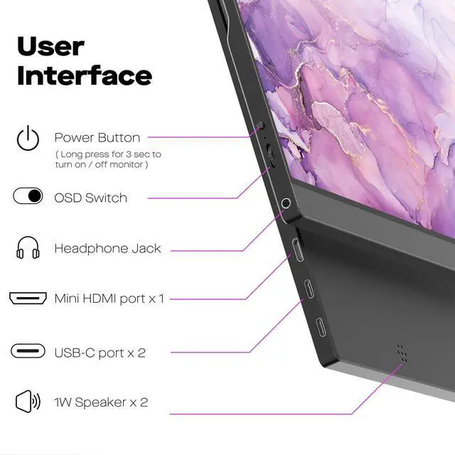 Alt view image 2 of 7 - Mobile Pixels Fold Portable Monitor, 15.6 "1080P Full HD Laptop Monitor | Plug and Play USB C/HDMI Travel Monitors with Smart Case for macOS/Windows/Android/Switch