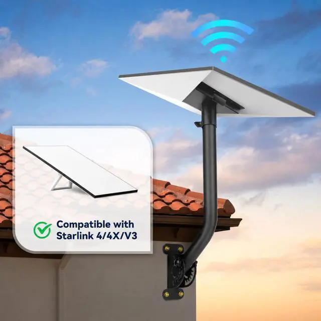 Alt view image 7 of 7 - Starlink Wall Mount Kits for Standard 4/4x/3, Adjustable Starlink Gen 4 Mount, Starlink Mounting Kit with Long Pole/Pipe Adapter Bracket Compatible with Standard Dish V4/4x/gen 3