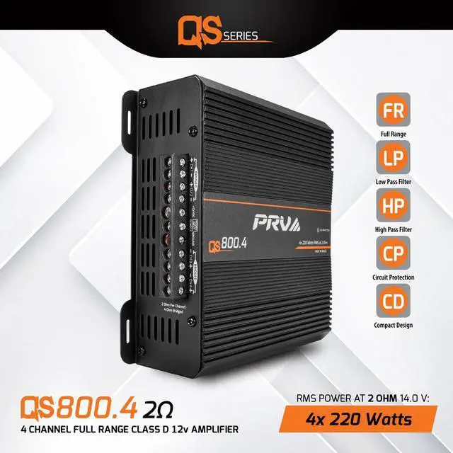Alt view image 2 of 7 - QS800.4 2 Ohm Compact 4 Channel Car Audio Amplifier 4 x 220 Watts RMS at 2 Ohm - 800 Watt Amp 12 Volts Amp Class D Bridgeable 800x4 High Power Stereo