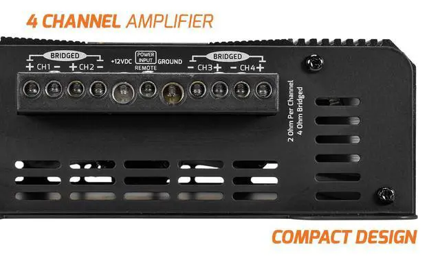 Alt view image 3 of 7 - QS800.4 2 Ohm Compact 4 Channel Car Audio Amplifier 4 x 220 Watts RMS at 2 Ohm - 800 Watt Amp 12 Volts Amp Class D Bridgeable 800x4 High Power Stereo