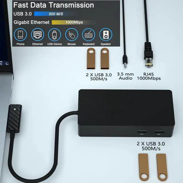 Alt view image 6 of 6 - New Ms Surface Docking Station with 90W Power Supply, Double mini DP | 4*USB3.0, Ethernet,3.5mm Audio,Compatible with Surface Pro series, Laptop series, Laptop go, Surface Book2/1, Surface Go