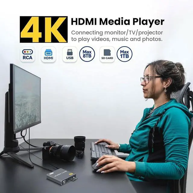 Alt view image 3 of 7 - 4K Full HD Digital Media Player for USB Drives/SD Cards, TV Digital Signage | Plug & Play, Auto Play Resume Loop, H.265/HEVC, MP4, MKV, MP3, Photo, PPT, Analog AV/HDMI Port (Grey)