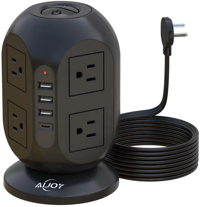 Main image of Surge Protector Power Strip Tower with 8 Outlets 4 USB Ports(1 USB-C) | 10 FT Flat Extension Cord with Multiple Outlets, Charging Tower with Surge Protection for Home Office Dorm Room Essentials