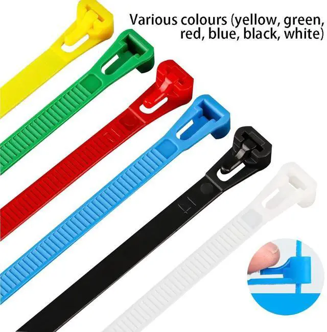 Alt view image 2 of 7 - 100 PCS 12 Inch Color Releasable Cable Zipper Cable Ties, Adjustable Reusable 50 Lbs Tensile Strength Nylon Cable Ties for Lndoor and Outdoor Multipurpose Plastic Cable Ties (Multicolor)