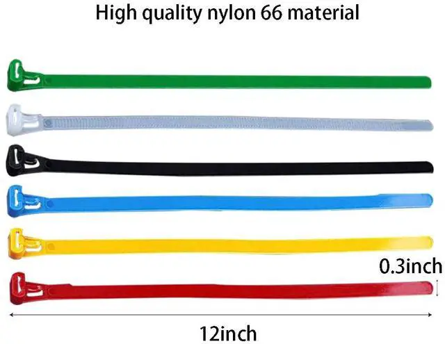 Alt view image 3 of 7 - 100 PCS 12 Inch Color Releasable Cable Zipper Cable Ties, Adjustable Reusable 50 Lbs Tensile Strength Nylon Cable Ties for Lndoor and Outdoor Multipurpose Plastic Cable Ties (Multicolor)