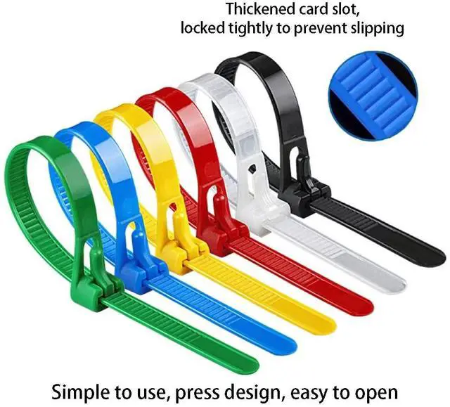 Alt view image 4 of 7 - 100 PCS 12 Inch Color Releasable Cable Zipper Cable Ties, Adjustable Reusable 50 Lbs Tensile Strength Nylon Cable Ties for Lndoor and Outdoor Multipurpose Plastic Cable Ties (Multicolor)