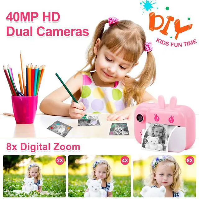 Alt view image 4 of 7 - Instant Print Camera for Kids, Dual-Lens 40MP Kids Digital Video Camera | 1080P Portable Toddler Camera for Girls Boys Age 3-12, 2.4" Selfie Camera Toys with 32GB Card, Christmas Birthday Gifts