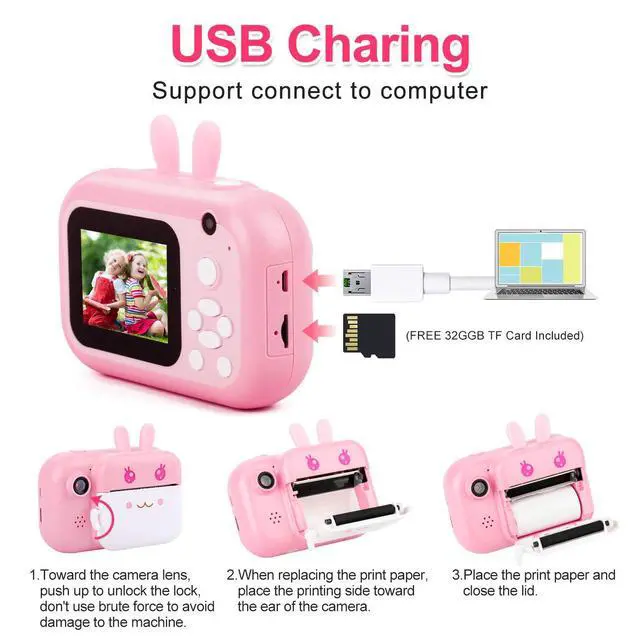Alt view image 5 of 7 - Instant Print Camera for Kids, Dual-Lens 40MP Kids Digital Video Camera | 1080P Portable Toddler Camera for Girls Boys Age 3-12, 2.4" Selfie Camera Toys with 32GB Card, Christmas Birthday Gifts