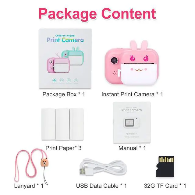 Alt view image 7 of 7 - Instant Print Camera for Kids, Dual-Lens 40MP Kids Digital Video Camera | 1080P Portable Toddler Camera for Girls Boys Age 3-12, 2.4" Selfie Camera Toys with 32GB Card, Christmas Birthday Gifts