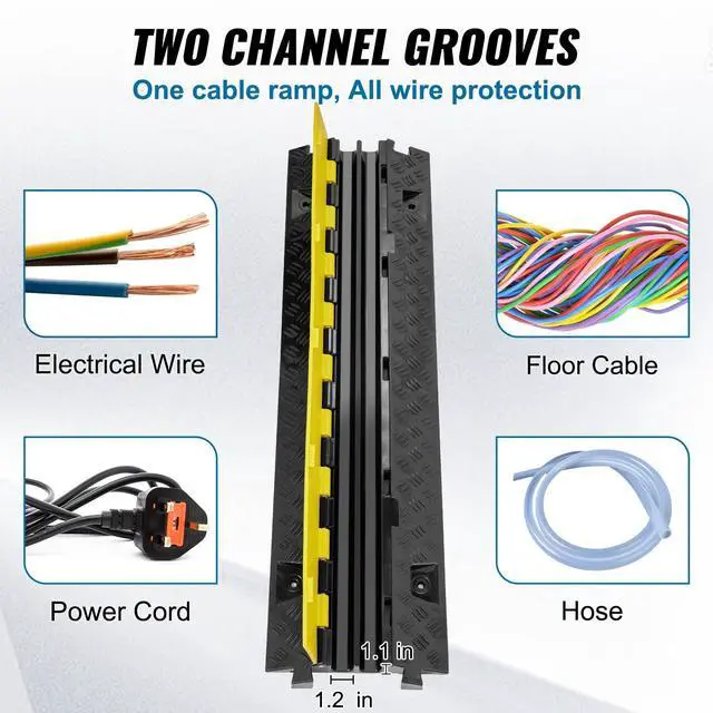 Alt view image 3 of 7 - Cable Protector Ramp, 2 Channel, 22000 lbs/axle Capacity Heavy Duty TPU Wire Cord Cover Ramp Hose Protector Driveway, Traffic Speed Bump w/TPR Flip-Open Top Cover, for Indoor & Outdoor