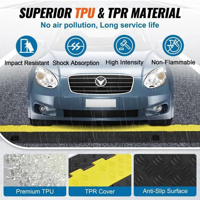 Alt view image 4 of 7 - Cable Protector Ramp, 2 Channel, 22000 lbs/axle Capacity Heavy Duty TPU Wire Cord Cover Ramp Hose Protector Driveway, Traffic Speed Bump w/TPR Flip-Open Top Cover, for Indoor & Outdoor