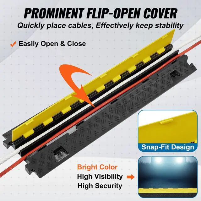 Alt view image 5 of 7 - Cable Protector Ramp, 2 Channel, 22000 lbs/axle Capacity Heavy Duty TPU Wire Cord Cover Ramp Hose Protector Driveway, Traffic Speed Bump w/TPR Flip-Open Top Cover, for Indoor & Outdoor