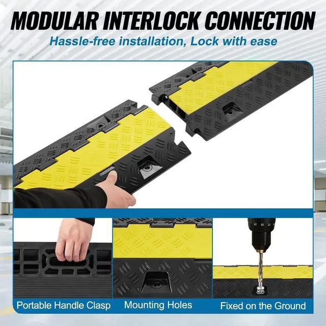 Alt view image 6 of 7 - Cable Protector Ramp, 2 Channel, 22000 lbs/axle Capacity Heavy Duty TPU Wire Cord Cover Ramp Hose Protector Driveway, Traffic Speed Bump w/TPR Flip-Open Top Cover, for Indoor & Outdoor