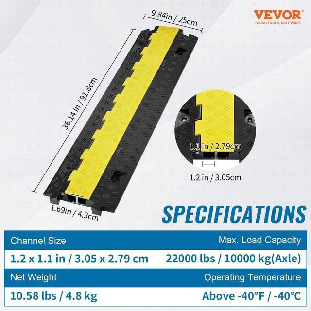 Alt view image 7 of 7 - Cable Protector Ramp, 2 Channel, 22000 lbs/axle Capacity Heavy Duty TPU Wire Cord Cover Ramp Hose Protector Driveway, Traffic Speed Bump w/TPR Flip-Open Top Cover, for Indoor & Outdoor