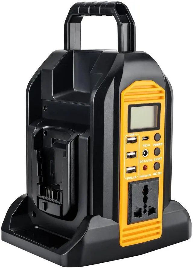 Main image of 350W Portable Power Supply Inverter Power Adapter Compatible with Dewalt 20V Li-ion Battery, DC 20V to AC 120V Converter with AC Output, USB Port, Type-C Port, 300LM LED Light for Camping Emergency