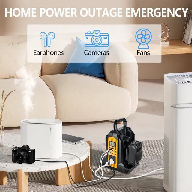 Alt view image 4 of 7 - 350W Portable Power Supply Inverter Power Adapter Compatible with Dewalt 20V Li-ion Battery, DC 20V to AC 120V Converter with AC Output, USB Port, Type-C Port, 300LM LED Light for Camping Emergency