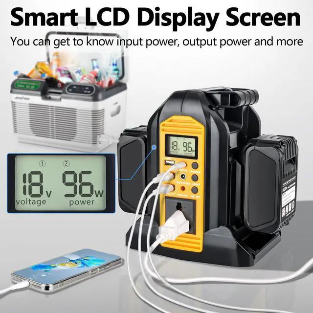 Alt view image 5 of 7 - 350W Portable Power Supply Inverter Power Adapter Compatible with Dewalt 20V Li-ion Battery, DC 20V to AC 120V Converter with AC Output, USB Port, Type-C Port, 300LM LED Light for Camping Emergency