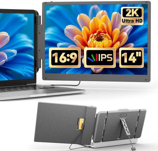 Main image of 14" 2K Ultra-Clear Laptop Screen Extender, Portable Dual Monitor for 13-17 Inch Laptops, USB-C/HDMI Plug & Play IPS Display, Compatible with Mac/Windows/Android/Switch/PS5/Xbox