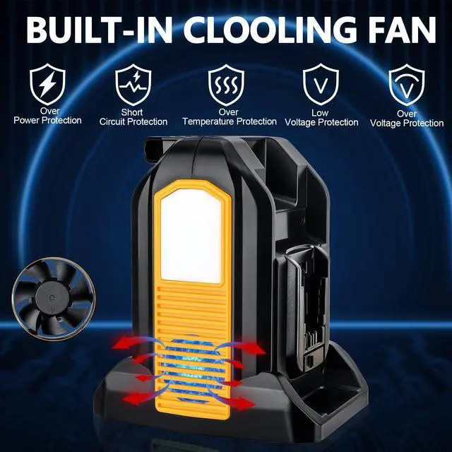 Alt view image 7 of 7 - 350W Portable Power Supply Inverter Power Adapter Compatible with Dewalt 20V Li-ion Battery, DC 20V to AC 120V Converter with AC Output, USB Port, Type-C Port, 300LM LED Light for Camping Emergency