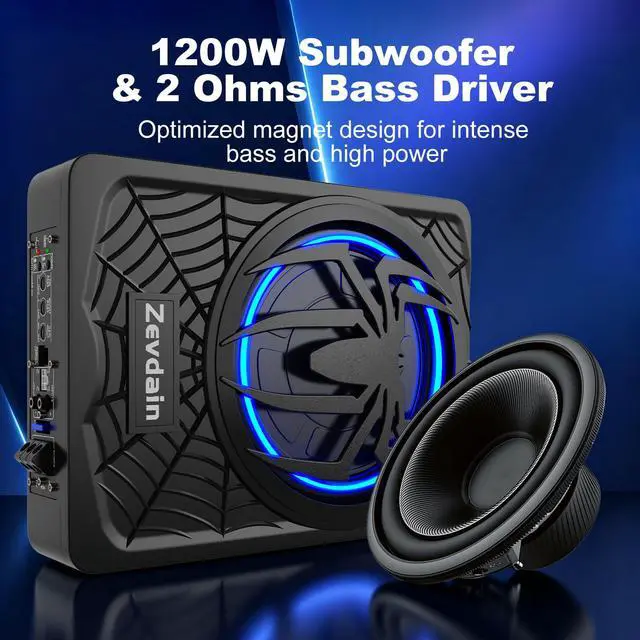 Alt view image 3 of 7 - 1200w subwoofer,Under Seat Subwoofers with Amp(Class D MOSFET Amp) | Slim Under Seat Powered Car Subwoofer,Underseat Car Subwoofer and Amp Package,Truck Sub and Amp Combo(Blue LED)
