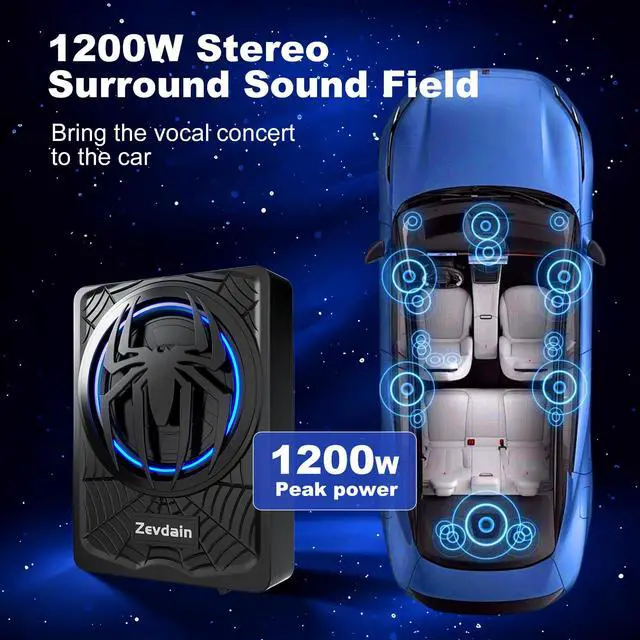 Alt view image 5 of 7 - 1200w subwoofer,Under Seat Subwoofers with Amp(Class D MOSFET Amp) | Slim Under Seat Powered Car Subwoofer,Underseat Car Subwoofer and Amp Package,Truck Sub and Amp Combo(Blue LED)