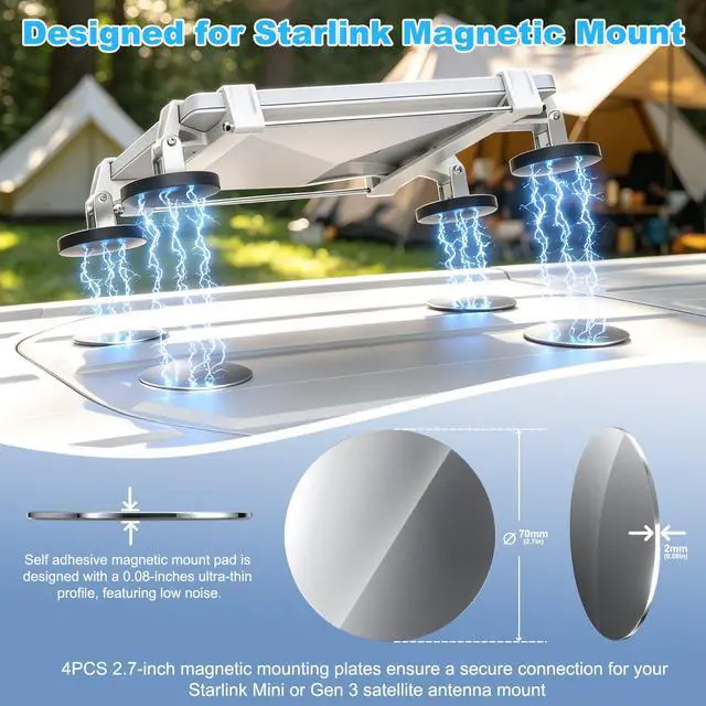 Alt view image 7 of 7 - 4 Pcs Starlink Mini/Gen 3 Magnetic Mount Plates, Adhesive Metal Plate Magnetic Pads for NonMagnetic Material, Starlink Mounting Accessory for Car Truck SUV RV Travel Satellite Dish Accessory