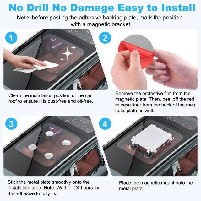 Alt view image 5 of 7 - 4 Pcs Starlink Mini/Gen 3 Magnetic Mount Plates, Adhesive Metal Plate Magnetic Pads for NonMagnetic Material, Starlink Mounting Accessory for Car Truck SUV RV Travel Satellite Dish Accessory