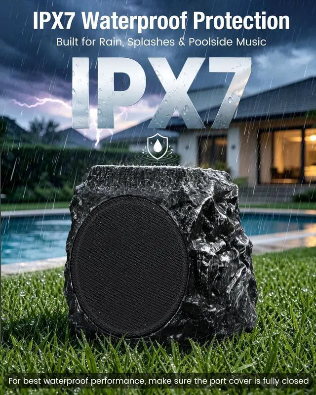 Alt view image 4 of 7 - Upgraded Outdoor Rock Bluetooth 6.0 Speaker 60W Deep Bass Wireless Outdoor with Solar Charging, Remote Control,IPX7 Waterproof Speaker with Perfect for Pool,Garden,Patio - 2 Packs