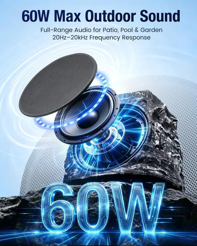 Alt view image 5 of 7 - Upgraded Outdoor Rock Bluetooth 6.0 Speaker 60W Deep Bass Wireless Outdoor with Solar Charging, Remote Control,IPX7 Waterproof Speaker with Perfect for Pool,Garden,Patio - 2 Packs