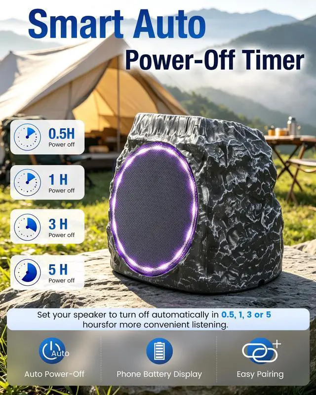 Alt view image 7 of 7 - Upgraded Outdoor Rock Bluetooth 6.0 Speaker 60W Deep Bass Wireless Outdoor with Solar Charging, Remote Control,IPX7 Waterproof Speaker with Perfect for Pool,Garden,Patio - 2 Packs