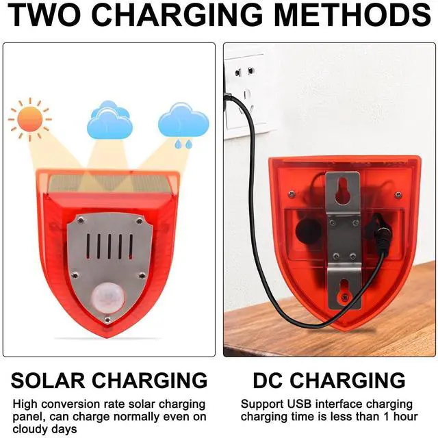 Alt view image 5 of 7 - 4 Pcs Solar Alarm Motion Detector with Sound Outdoor Motion Sensor 129db Barking Dog Strobe Light Gunshot Sound Alarm Detector Noise Maker Warning Lamp for Home Villa Yard Farm