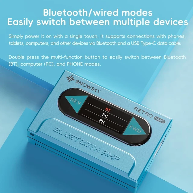 Alt view image 5 of 7 - /Snowsky Retro Nano Bluetooth USB DAC AMP with LDAC, aptX Adaptive, aptX LL (3.5mm Unbalanced & 4.4mm Balanced Output) (Blue)
