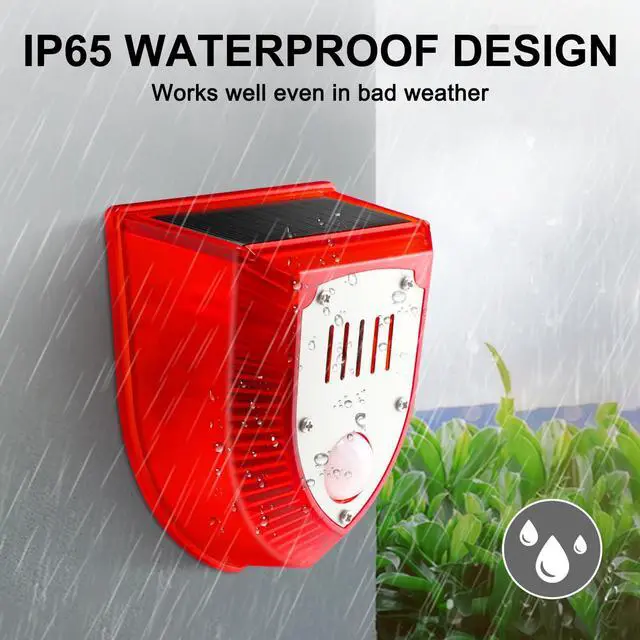 Alt view image 6 of 7 - 4 Pcs Solar Alarm Motion Detector with Sound Outdoor Motion Sensor 129db Barking Dog Strobe Light Gunshot Sound Alarm Detector Noise Maker Warning Lamp for Home Villa Yard Farm
