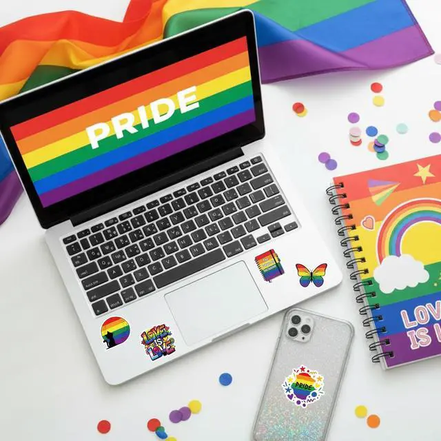 Alt view image 3 of 4 - 600 Pcs Assorted Pride Stickers Bulk, LGBTQ Diversity Flag Decals for Water Bottle Laptop Skateboard, Waterproof Vinyl Mixed All Kind of Pride Stickers LGBTQ Month Party Favors Community