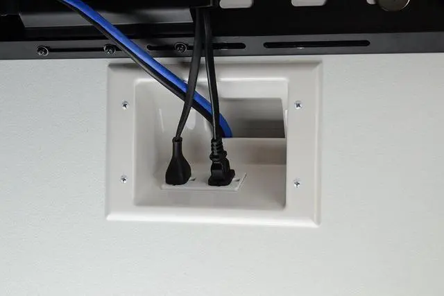 Alt view image 2 of 5 - Electronics 45-0072-WH Commercial Grade Recessed Wall Plate Cable Pass Through, Mid-Size Low Voltage AV/HDMI Cord Hider with 20A Duplex Power Receptacle, TV & Home Theater, White