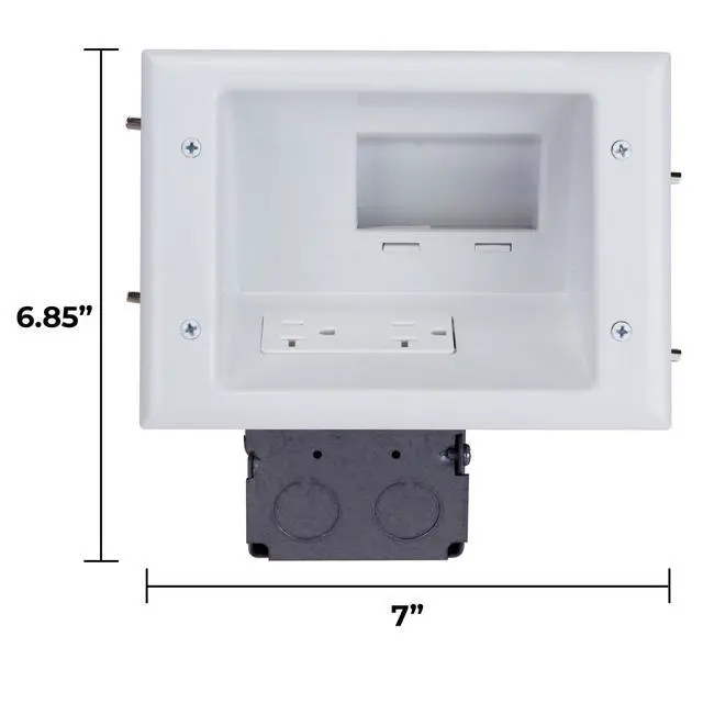 Alt view image 5 of 5 - Electronics 45-0072-WH Commercial Grade Recessed Wall Plate Cable Pass Through, Mid-Size Low Voltage AV/HDMI Cord Hider with 20A Duplex Power Receptacle, TV & Home Theater, White