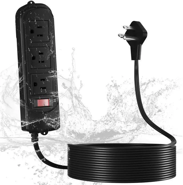 Main image of Outdoor Power Strip Weatherproof 15 FT, IPX4 Waterproof 3 Outlets Extension Cord with 45° Flat Plug,Shockproof and Overload Protection,Wall Mountable for Camping, Holiday, Bathroom, Garden,Patio, ETL